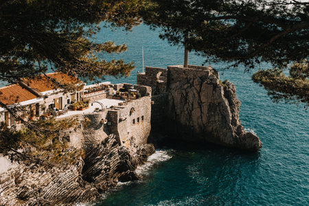 Amazing view of Petrovac old town and the sea in a beautiful sunny day. Travel destination in Montenegro.の写真素材
