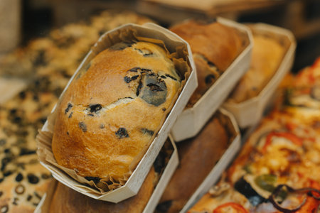 Delicious fresh bred in a traditional bakery. selective focus.の写真素材