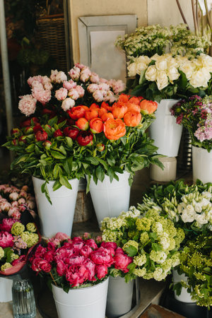 Beautiful colorful flowers in a flower shop. selective focus.