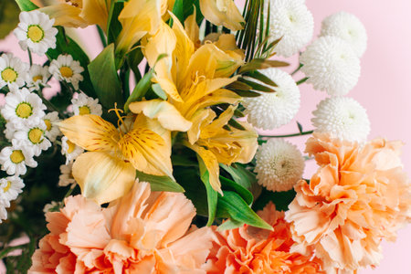 Amazing flowers in an autumn bouquet. Flowers background. Close-up. Selective focus.の写真素材