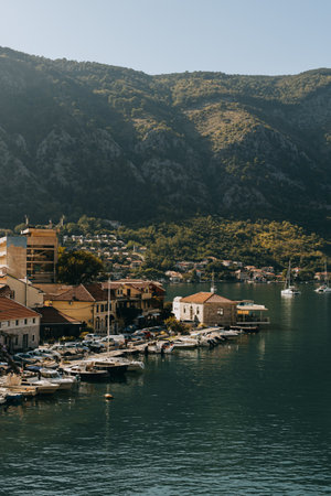 Amazing view of Kotor old city and the sea in a sunny day. Travel destination in Montenegro.