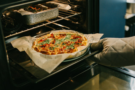 Traditional Italian pie from baking in a kitchen. Selective focus.の写真素材