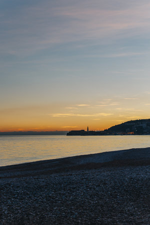 Amazing view of an Adriatic sea on a sunset near Budva, Montenegro. Travel destination in Montenegro.の写真素材