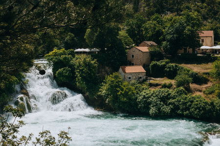 Amazing waterfalls in a natural park Krka, Croatia. Travel destination in Croatia.の写真素材
