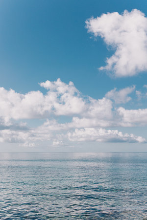Amazing view of an Adriatic sea and the cloudy sky near Budva, Montenegro. Travel destination in Montenegro.の写真素材