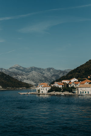 Amazing view of the Adriatic sea near Tivat in a sunny day, Montenegro. Travel destination in Montenegro.の写真素材