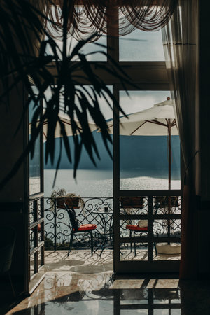 Amazing view of the Adriatic sea from the cafe in Herceg Novi, beautiful sunny day, Montenegro. Travel destination in Montenegro.の写真素材