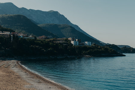 Amazing view of the Adriatic sea and the Kamenevo beach near Budva, Montenegro. Travel destination in Montenegro.の写真素材