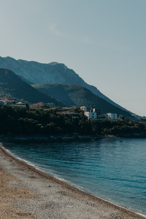 Amazing view of the Adriatic sea and the Kamenevo beach in a sunny day near Budva, Montenegro. Travel destination in Montenegro.の写真素材