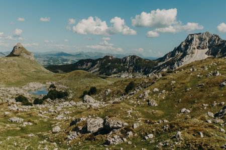 Amazing view of mountains in Durmitor National Park, Montenegro on a summer day. Travel destination in Montenegro.の写真素材