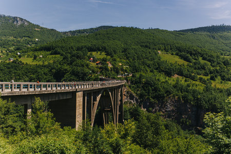 Amazing view of the Durdevica Tara Bridge over the Tara river canyon, Montenegro. Travel destination in Montenegro.の写真素材