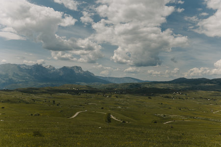 Amazing view of valley and mountains in Durmitor National Park, Montenegro on a summer day. Travel destination in Montenegro.の写真素材