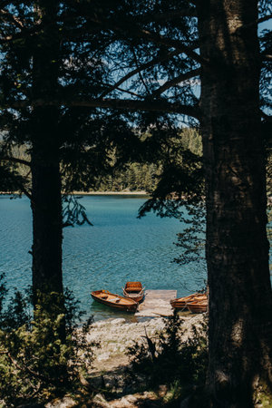 Amazing view of Black Lake in Durmitor National Park, Montenegro on a sunny summer day. Travel destination in Montenegro.の写真素材