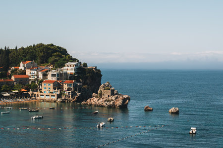 Amazing view of Przno and the Adriatic sea near Budva, Montenegro. Travel destination in Montenegro.の写真素材