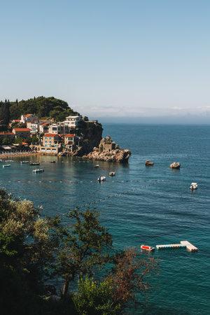 Amazing view of Przno and the Adriatic sea near Budva, Montenegro on a summer day. Travel destination in Montenegro.の写真素材