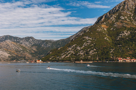 Amazing view of Boko-Kotor Bay, Adriatic sea and mountains in Montenegro. Travel destination in...