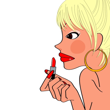 woman applying lipstickのイラスト素材