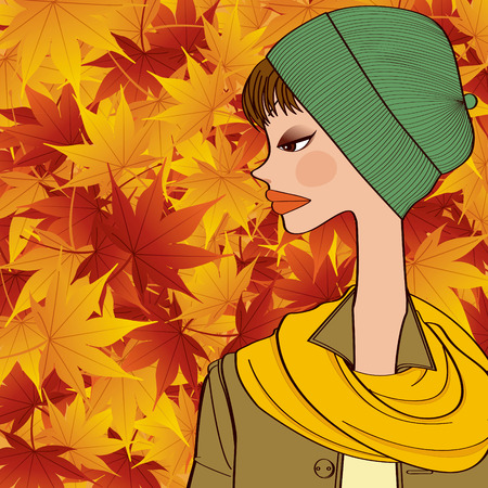 fall and girlのイラスト素材