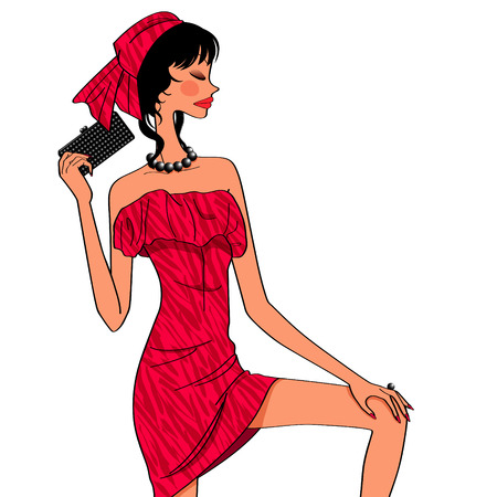 lady in red party dressのイラスト素材