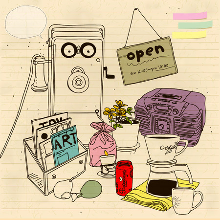 vintage cafe propsのイラスト素材