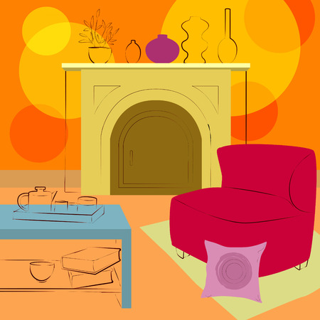 room with fireplaceのイラスト素材