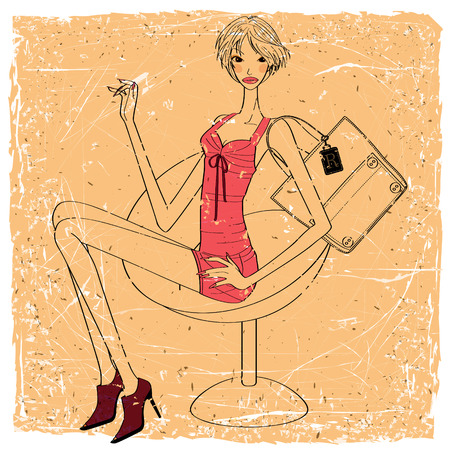 beautiful fashion model with short hairのイラスト素材