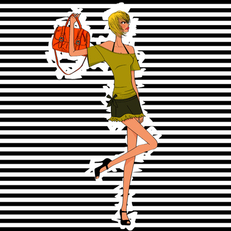 stylish girl with casual bagのイラスト素材