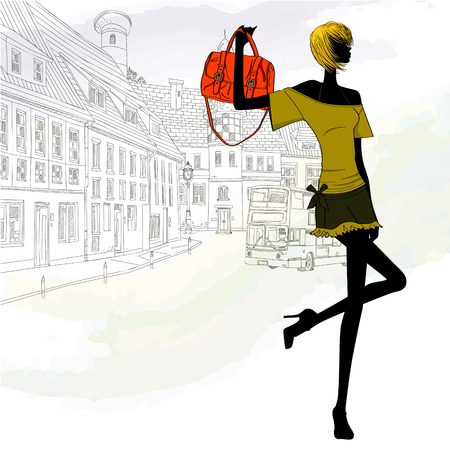 stylish girl with casual bagのイラスト素材