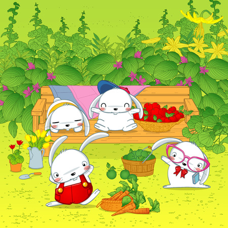 bunny rabbits in the forestのイラスト素材