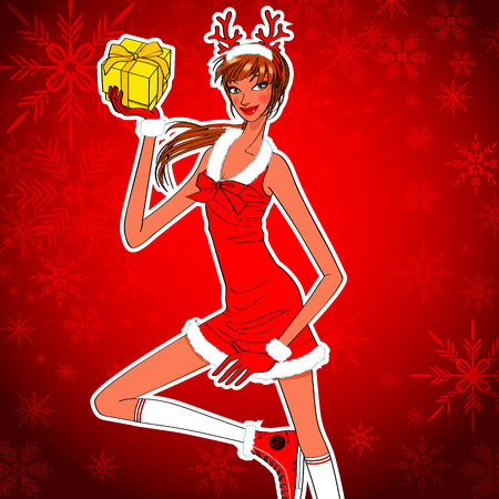 santa girl with christmas giftsのイラスト素材