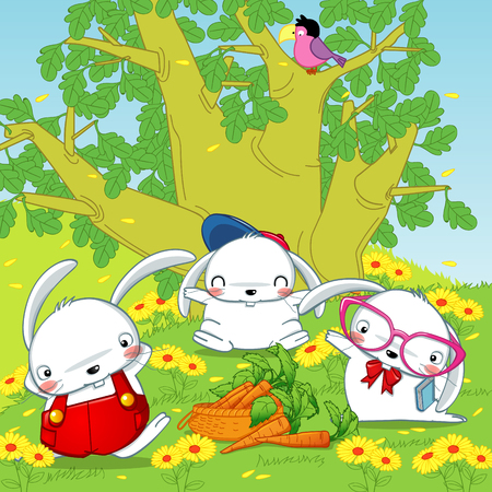 bunny rabbits in the forestのイラスト素材