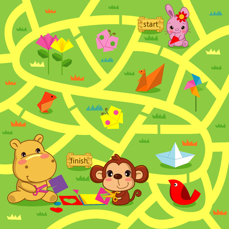 Help the bunny to find a friends, animal friends and origami.のイラスト素材