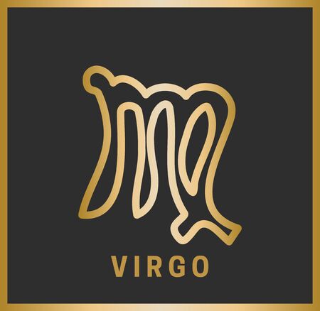 Zodiac sign. Virgo. Horoscope. Isolated golden symbol on a black background with a golden inscription. Vector illustrationのイラスト素材