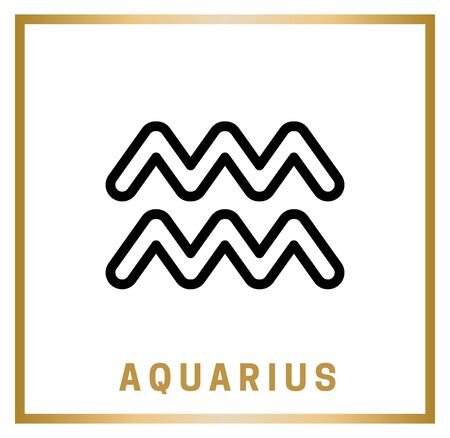 Zodiac sign. Aquarius. Horoscope. Isolated black icon on a white background with a golden inscription. Vector illustrationのイラスト素材