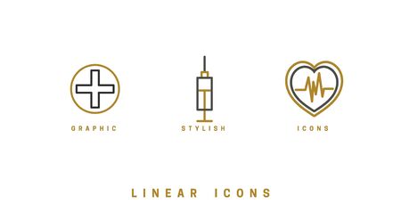 Set of outline vector medical icons for web design in simple linear style isolated on white background.のイラスト素材