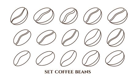 Coffee beans. Collection in different variants. Linear coffee icons on white background. Vector illustrationのイラスト素材