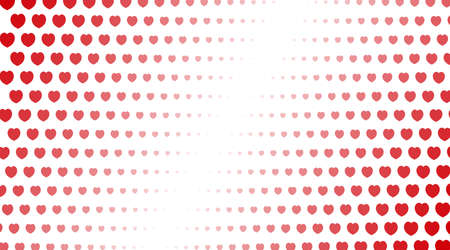 Abstract background. Red hearts of different sizes with halftone effect on white background. Vector illustration.のイラスト素材