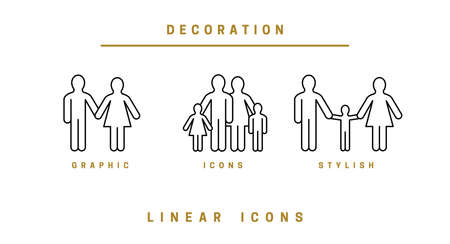Set of icons silhouettes of people and families on white background. Vector illustrationのイラスト素材