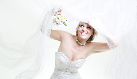 beautiful bride in white veilの写真素材