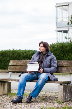 Man with tablet outdoorの写真素材