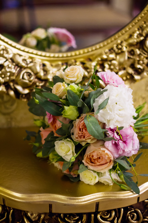 Wedding concept. Bright colorful bridal bouquetの写真素材