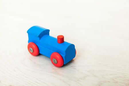 Close up of a toddlers wooden train railway setの写真素材