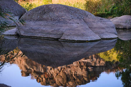 Scenery of Ukrainian Canyon, Lake in the mining mountainl of Canyon at the Stone Mine.の写真素材