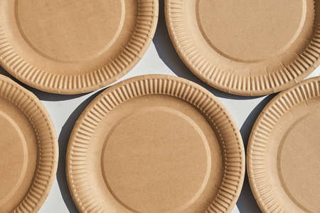 Zero waste, Eco friendly disposable paper tableware. View from the top.の写真素材