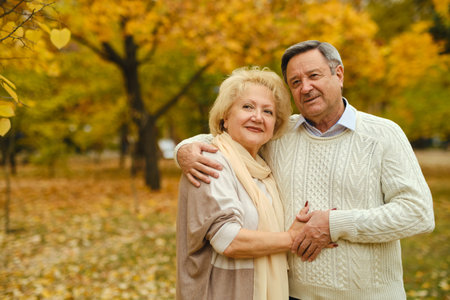 Active seniors on a walk in forestの写真素材