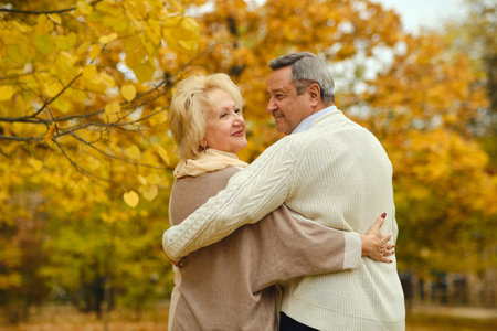 Active seniors on a walk in forestの写真素材