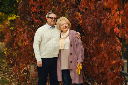 Active seniors on a walk in forestの写真素材