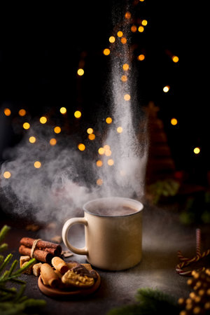Mug of hot chocolate. Xmas moody.の写真素材