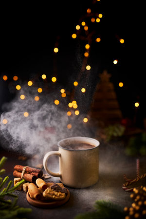 Mug of hot chocolate. Xmas moody.の写真素材