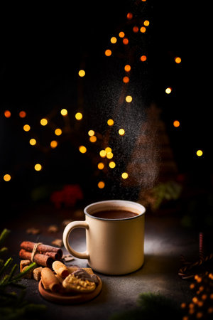 Mug of hot chocolate. Xmas moody.の写真素材